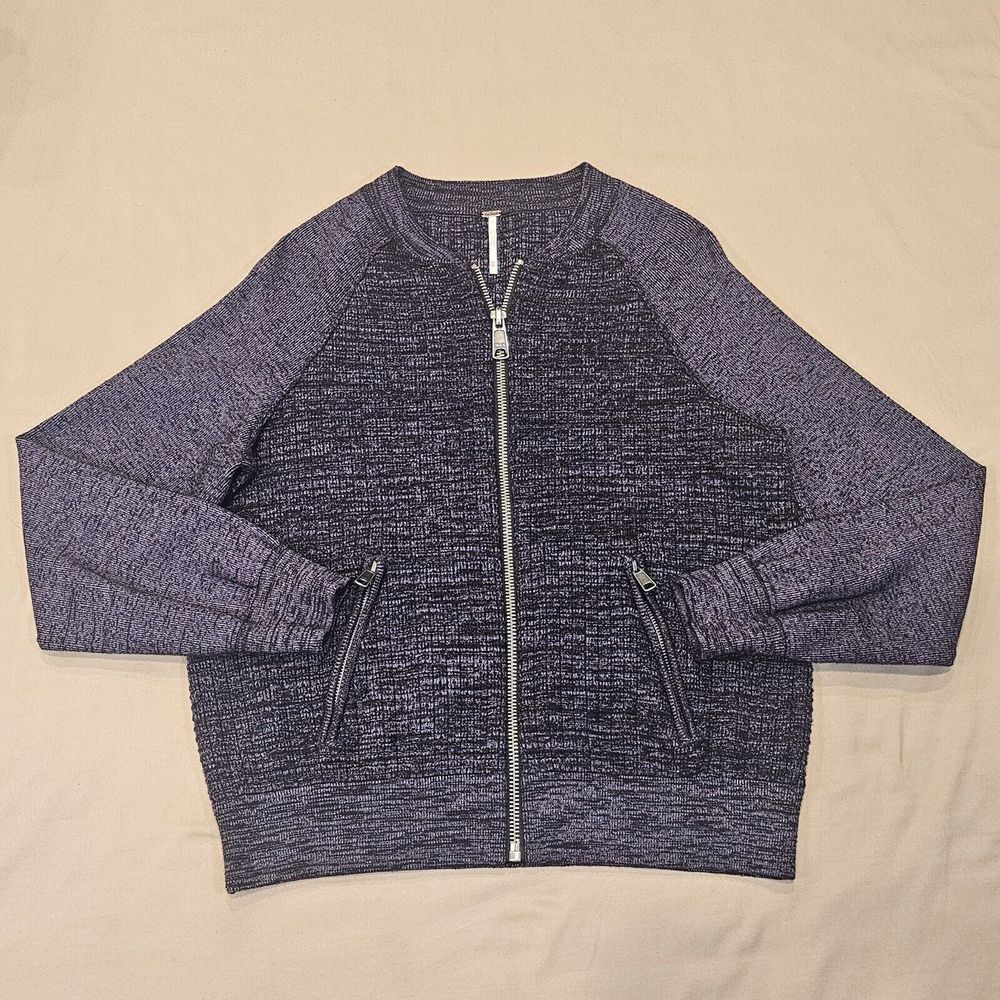 Free People Naomi Full Zip Sweater Sports Jacket Purple Black Knit Size M